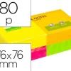 BLOC DE NOTAS ADHESIVAS QUITA Y PON Q-CONNECT 75X75 MM CON 80 HOJAS FLUORESCENTES PACK DE 12 SURTIDAS EN 4 COLORES