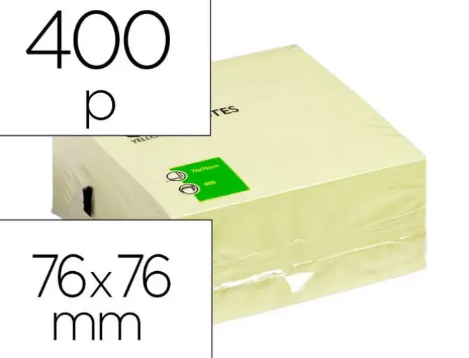 BLOC DE NOTAS ADHESIVAS QUITA Y PON Q-CONNECT 76X76 MM AMARILLO CON 400 HOJAS