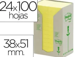 BLOC DE NOTAS ADHESIVAS QUITA Y PON RECICLADAS EN TORRE POST-IT 38 X 51 MM 24 BLOCS 653 RECICLADO