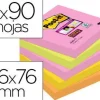BLOC DE NOTAS ADHESIVAS QUITA Y PON POST-IT SUPER STICKY 76X76 MM CON 90 HOJAS PACK DE 5 BLOC COLORES SURTIDOS