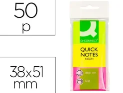 BLOC DE NOTAS ADHESIVAS QUITA Y PON Q-CONNECT 40X50 MM NEON PACK DE 3 UNIDADES CON 50 HOJAS POR COLOR