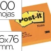 BLOC DE NOTAS ADHESIVAS QUITA Y PON POST-IT 76X76 MM NARANJANEON CON 100 HOJAS