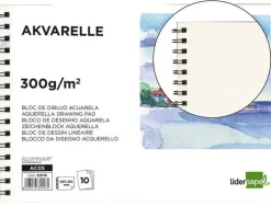 BLOC DIBUJO LIDERPAPEL ACUARELA ESPIRAL 297X210MM 10 HOJAS 300G/M2 SIN RECUADRO
