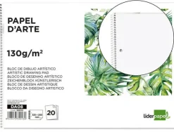 BLOC DIBUJO LIDERPAPEL ARTISTICO ESPIRAL 230X325MM 20 HOJAS 130G/M2 SIN RECUADRO 2 TALADROS PERFORADO