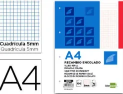 BLOC ENCOLADO LIDERPAPEL CUADRO 5MM ROJO A4 NATURAL 100 HOJAS 70 G/M2