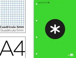 BLOC ENCOLADO LIDERPAPEL ANTARTIK CUADRO 5 MM A4 NATURAL 80 H 100 GR COLOR VERDE