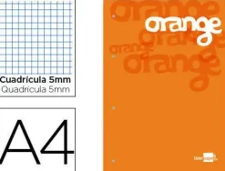 BLOC ENCOLADO LIDERPAPEL CUADRO 5 MM NARANJA A4 NATURAL100 HOJAS 100 G/M2