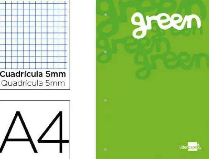 BLOC ENCOLADO LIDERPAPEL CUADRO 5 MM VERDE A4 NATURAL 100 HOJAS 100 G/M2