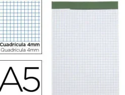 BLOC NOTAS LIDERPAPEL CUADRO 4 MM A5 80 HOJAS 60 G/M2 PERFORADO SIN TAPA