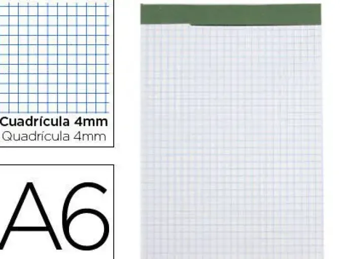 BLOC NOTAS LIDERPAPEL CUADRO 4 MM A6 80 HOJAS 60 G/M2 PERFORADO SIN TAPA
