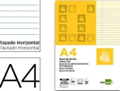 BLOC NOTAS LIDERPAPEL HORIZONTAL A4 50 HOJAS AMARILLAS 60G/M2 ENCOLADO