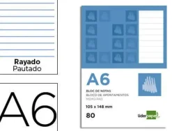 BLOC NOTAS LIDERPAPEL HORIZONTAL A6 80 HOJAS 60G/M2 PERFORADO