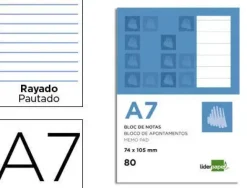 BLOC NOTAS LIDERPAPEL HORIZONTAL A7 80 HOJAS 60G/M2 PERFORADO