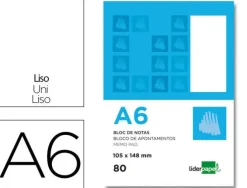 BLOC NOTAS LIDERPAPEL LISO A6 80 HOJAS 60G/M2 PERFORADO