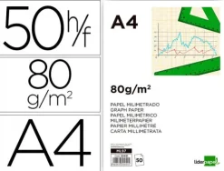 BLOC PAPEL MILIMETRADO LIDERPAPEL ENCOLADO 210X297MM 50 HOJAS 80G/M2