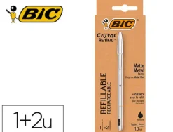 BOLIGRAFO BIC CRISTAL RENEW CUERPO METALICO TINTA NEGRA PACK DE 1 UNIDAD + 2 RECAMBIOS