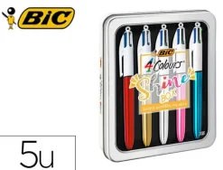 BOLIGRAFO BIC CUATRO COLORES SHINE BOX CAJA METALICA 5 UNIDADES SURTIDAS