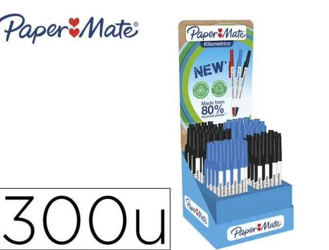 BOLIGRAFO PAPER MATE KILOMETRICO PUNTA 1 MM PLASTICO RECICLADO 80% EXPOSITOR DE 300 UNIDADES