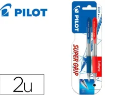 BOLIGRAFO PILOT SUPER GRIP RETRACTIL SUJECION DE CAUCHO TINTA BASE DE ACEITE EN BLISTER DE 2 UNIDADES 1 AZUL