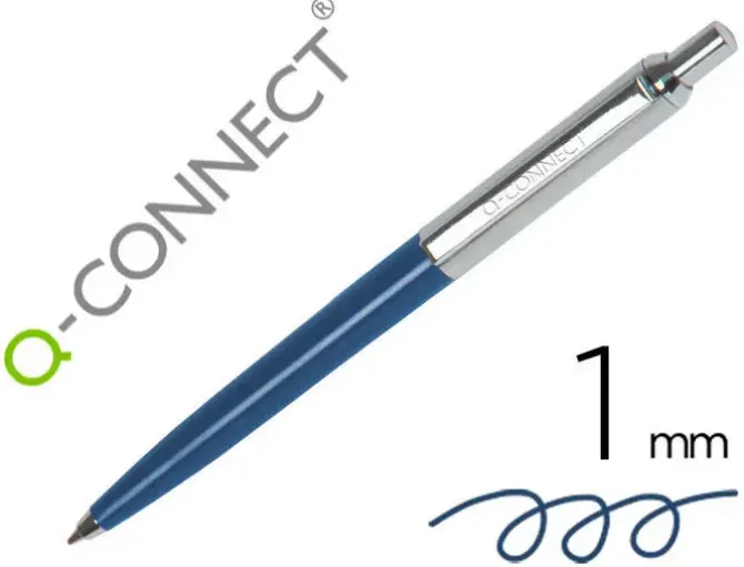 BOLIGRAFO Q-CONNECT PREMIUM METALICO RETRACTIL CON CLIP COLOR AZUL PUNTA 1 MM