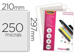 BOLSA DE PLASTIFICAR FELLOWES BRILLO DIN A4 250 MICRAS PACK DE 100 UNIDADES