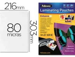 BOLSA DE PLASTIFICAR FELLOWES BRILLO DIN A4 80 MC PACK 25 UNIDADES