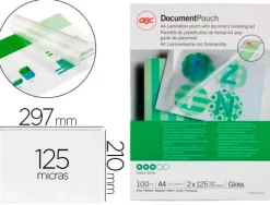 BOLSA DE PLASTIFICAR GBC DIN A4 125 MICRAS ACABADO BRILLO CAJA DE 100 UNIDADES