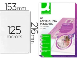 BOLSA DE PLASTIFICAR Q-CONNECT 153 X 216 MM DIN A5 125 MC AUTOADHESIVAS CAJA DE 100 UNIDADES