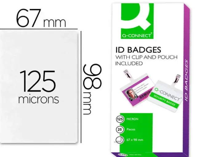 BOLSA DE PLASTIFICAR Q-CONNECT 67X98 MM 125 MC CON CLIP PARA TARJETAS DE VISITA CAJA DE 25 UNIDADES