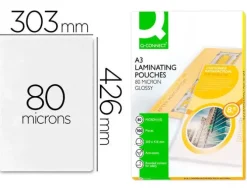 BOLSA DE PLASTIFICAR Q-CONNECT 303 X 426 MM 80 MC DIN A3 CAJA DE 100 UNIDADES
