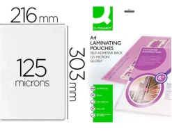 BOLSA DE PLASTIFICAR Q-CONNECT 303 X 216 MM 125 MC DIN A4 AUTOADHESIVAS CAJA DE 25 UNIDADES