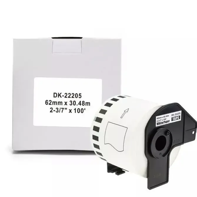 BROTHER DK22205 - ETIQUETAS GENERICAS DE TAMAÑO PERSONALIZADO - ANCHO 62MM X 30,48 METROS - TEXTO NEGRO SOBRE FONDO BLANCO