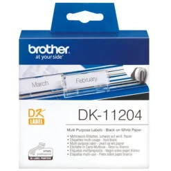 BROTHER DK11204 - ETIQUETAS ORIGINALES PRECORTADAS MULTIPROPOSITO - 17X54 MM - 400 UNIDADES - TEXTO NEGRO SOBRE FONDO BLANCO