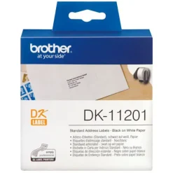 BROTHER DK11201 - ETIQUETAS ORIGINALES PRECORTADAS DE DIRECCION - 29X90 MM - 400 UNIDADES - TEXTO NEGRO SOBRE FONDO BLANCO