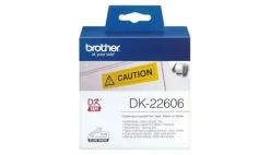 BROTHER DK22606 - ETIQUETAS ORIGINALES DE TAMAÑO PERSONALIZADO - ANCHO 62MM X 15,24 METROS - TEXTO NEGRO SOBRE FONDO AMARILLO