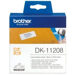 BROTHER DK11208 - ETIQUETAS ORIGINALES PRECORTADAS DE DIRECCION GRANDES - 38X90 MM - 400 UNIDADES - TEXTO NEGRO SOBRE FONDO BLANCO