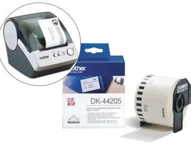 BROTHER DK44205 - ETIQUETAS REMOVIBLES ORIGINALES DE TAMAÑO PERSONALIZADO - ANCHO 62MM X 30,48 METROS - TEXTO NEGRO SOBRE FONDO BLANCO
