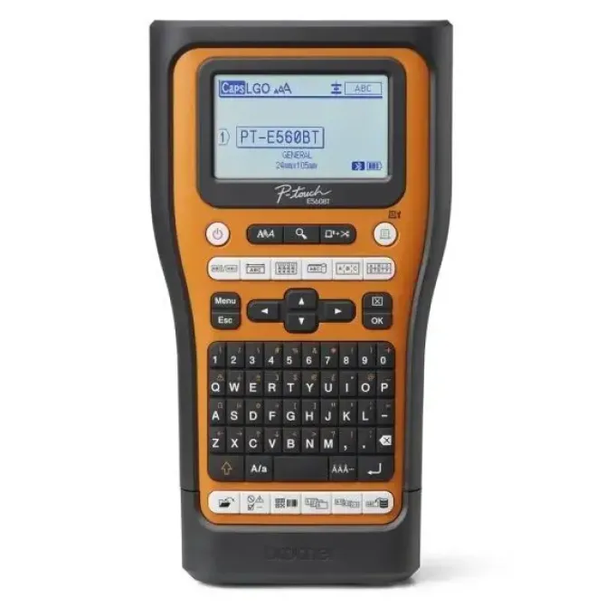 BROTHER PT-E560BTSP ROTULADORA ELECTRONICA BLUETOOTH - CON CONEXION A PC - PANTALLA LCD - ANCHO MAX. DE CINTA 18MM - VELOCIDAD DE IMPRESION 30 MM/S - COLOR NEGRO/NARANJA