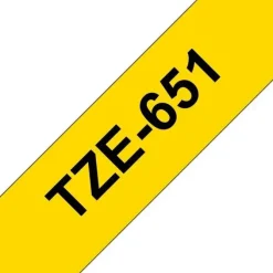 BROTHER TZE651 CINTA LAMINADA GENERICA DE ETIQUETAS - TEXTO NEGRO SOBRE FONDO AMARILLO - ANCHO 24MM X 8 METROS