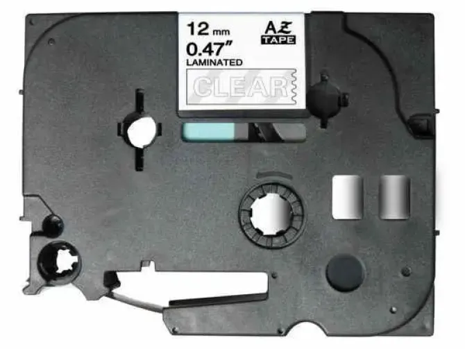 BROTHER TZE135 CINTA LAMINADA GENERICA DE ETIQUETAS - TEXTO BLANCO SOBRE FONDO TRANSPARENTE - ANCHO 12MM X 8 METROS