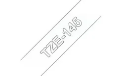 BROTHER TZE145 CINTA LAMINADA GENERICA DE ETIQUETAS - TEXTO BLANCO SOBRE FONDO TRANSPARENTE - ANCHO 18MM X 8 METROS