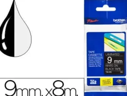 BROTHER TZE325 CINTA LAMINADA ORIGINAL DE ETIQUETAS - TEXTO BLANCO SOBRE FONDO NEGRO - ANCHO 9MM X 8 METROS