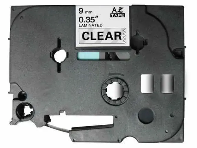 BROTHER TZE121 CINTA LAMINADA GENERICA DE ETIQUETAS - TEXTO NEGRO SOBRE FONDO TRANSPARENTE - ANCHO 9MM X 8 METROS