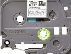 BROTHER TZE135 CINTA LAMINADA ORIGINAL DE ETIQUETAS - TEXTO BLANCO SOBRE FONDO TRANSPARENTE - ANCHO 12MM X 8 METROS