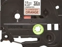 BROTHER TZEB31 CINTA LAMINADA FLUORESCENTE ORIGINAL DE ETIQUETAS - TEXTO NEGRO SOBRE FONDO NARANJA - ANCHO 12MM X 5 METROS