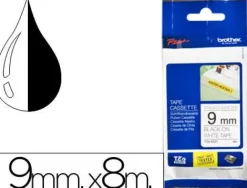 BROTHER TZES221 CINTA LAMINADA SUPER ADHESIVA ORIGINAL DE ETIQUETAS - TEXTO NEGRO SOBRE FONDO BLANCO - ANCHO 9MM X 8 METROS