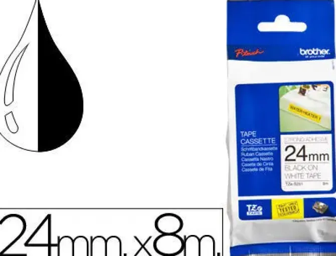 BROTHER TZES251 CINTA LAMINADA SUPER ADHESIVA ORIGINAL DE ETIQUETAS - TEXTO NEGRO SOBRE FONDO BLANCO - ANCHO 24MM X 8 METROS