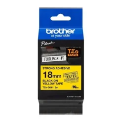 BROTHER TZES641 CINTA LAMINADA SUPER ADHESIVA ORIGINAL DE ETIQUETAS - TEXTO NEGRO SOBRE FONDO AMARILLO - ANCHO 18MM X 8 METROS