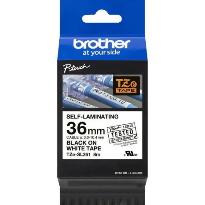 BROTHER TZESL261 CINTA AUTOLAMINADA ORIGINAL - TEXTO NEGRO SOBRE FONDO BLANCO - ANCHO 36MM X 8 METROS