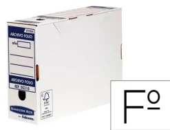 CAJA ARCHIVO DEFINITIVO FELLOWES FOLIO CARTON RECICLADO 100% LOMO 100 MM MONTAJE AUTOMATICO COLOR AZUL